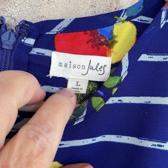 Maison Jules Blue Striped Floral Skeeveless Skater Dress - Picture 3 of 10